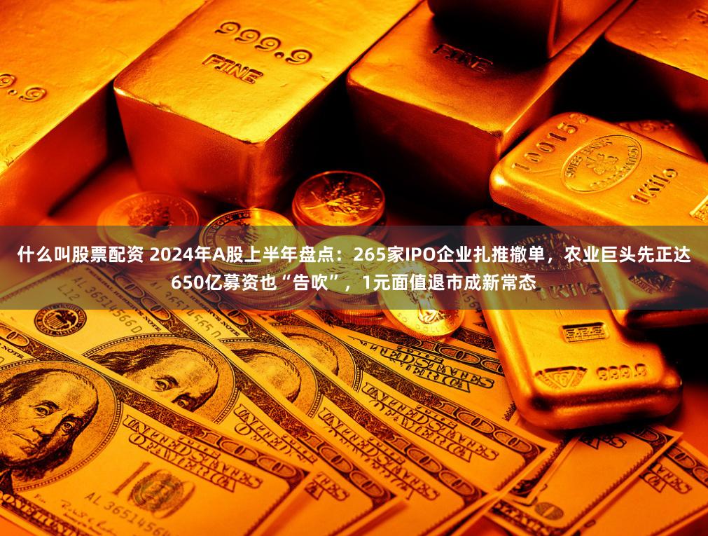 什么叫股票配资 2024年A股上半年盘点：265家IPO企业扎推撤单，农业巨头先正达650亿募资也“告吹”，1元面值退市成新常态